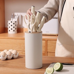 Ensemble de couteaux de cuisine en acier inoxydable, nouveau design, 5 pièces, ensemble de couteaux de chef, ensemble de couteaux avec manche en plastique et bloc - Product Image 6