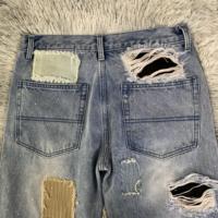 DENIMGUYS American High Street hommes pénible broderie Patch Applique empilé déchiré Denim Jeans pantalon hommes