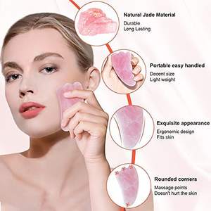 Massageador Facial Gua Sha de Quartzo Rosa e Jade Rosa Personalizado, Modelo OEM Marca LRYS - Product Image 2