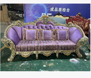 European Style Luxury Golden Villa Antique Solid Wood Hand Carved High-grade Fabric <b>Sofa</b> <b>Set</b> - Product Image 1