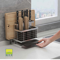 Support d'évier de cuisine en acier inoxydable avec porte-couteau Boîte à couverts Organisateur de planche à découper et support de rangement pour une utilisation efficace