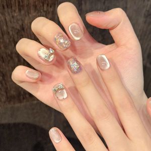 TSZS - Juego de 10 <span class=keywords><strong>Uñas</strong></span> Postizas de Lujo con <span class=keywords><strong>Diseño</strong></span> de Ojo de Gato Ovalado Corto, <span class=keywords><strong>Elegantes</strong></span> <span class=keywords><strong>Uñas</strong></span> Acrílicas con <span class=keywords><strong>Diseño</strong></span> de Lazo y Puntos - Product Image 5