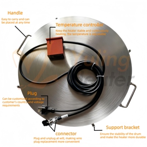 <span class=keywords><strong>Plaque</strong></span> chauffante électrique <span class=keywords><strong>ronde</strong></span> en caoutchouc silicone, base de tambour, coussinet anti-corrosion, isolation professionnelle pour fût de liquide thermique - Product Image 4