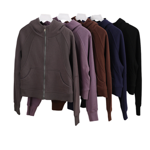 (Fuori produzione) Felpa sportiva da <span class=keywords><strong>donna</strong></span> con zip intera, cardigan in pile con cerniera per giacca, abbigliamento yoga, colletto abbottonato - Product Image 1