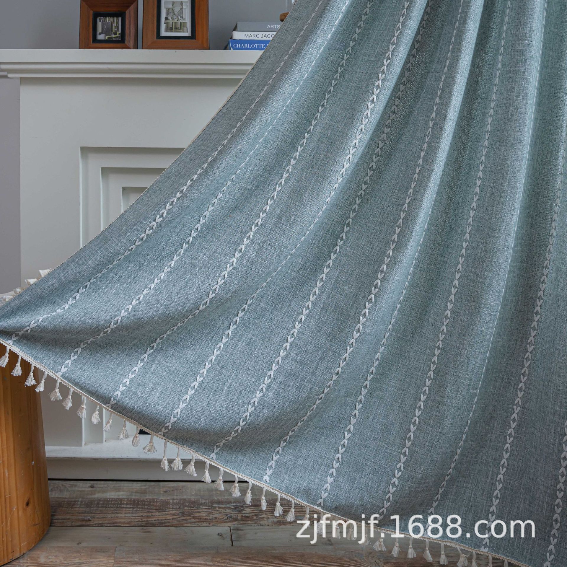 blue multiple lines beige tassel