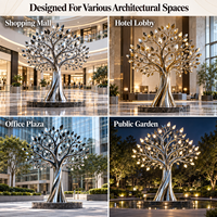 Sculpture d'arbre personnalisée en acier inoxydable, poli miroir, art moderne, décoration durable pour hall d'hôtel, centre commercial, jardin, aménagement paysager