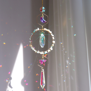 Attrape-soleil en cristal naturel, pierres précieuses, vitrail, cercle de cristal suspendu, attrape-soleil lune et étoiles - Product Image 3