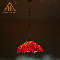 Lámpara de Techo LongHuiJing con Forma de Campana de Vidrio con Diseño de Hoja de Arce Roja, 16 Pulgadas, LED Blanco Cálido, Marco de Hierro