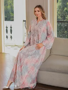 Heavy Embroidery Rhinestone & <b>Sequin</b> Printed Maxi Dress, Elegant A-Line <b>Flared</b> Gown, Luxury Socialite Style, Women's Long Dress - Product Image 5