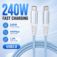 Nouveau câble de charge rapide USB-C vers Type-C 240W PD 48V 5A USB 2.0 tressé en nylon pour ordinateur portable et smartphone OEM ODM 2026
