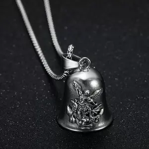 Acier Inoxydable Punk St.Michael Angel Exorcist Moto Cloche Pendentif Collier Croix Gardien Biker Gremlin Cloche pour Hommes Femmes - Product Image 2