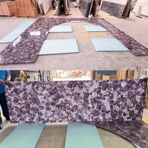 Painel de Parede de Pedra Translúcida de Cristal Natural Roxo Ametista Retroiluminado Personalizado para Decoração de Sala de Estar - Product Image 3