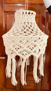 Bohemian Macrame <b>Lampshade</b> Handmade Cotton Pendant Light Cover Geometric Shape Tassels Indoor Living Room Home Decor - Product Image 2