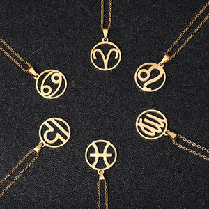 Colliers élégants de signe du zodiaque en acier inoxydable pour femmes 12 pendentifs d'horoscope chaîne en or tour de cou symbole astrologie charme pour les mariages - Product Image 1