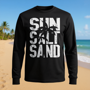 T-shirt promotionnel à manches longues, style rétro estival, aux couleurs vives, avec motif de palmiers et de vacances joyeuses - Product Image 3