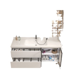 Modern Minimalist Ceramic Bathroom Vanity Set With Led Mirror Integrated Sink Rectangular White Wall Mounted - Product Image 5