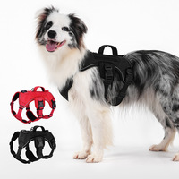 Harnais tactique pour chien en nylon respirant rembourré, couleur unie, avec logo personnalisé, support AirTag pour plaque nominative, pour grands chiens