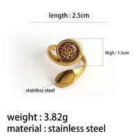 Bague ouverte ovale géométrique vintage en acier inoxydable doré à imprimé léopard style bohème pour femme - Vente en gros
