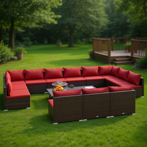 <b>Large</b> Garden Lounge Set In Brown Pe Rattan With Powder Coated Steel <b>Frame</b> Outdoor Furniture 10 Plus Seating Capacity - Product Image 2