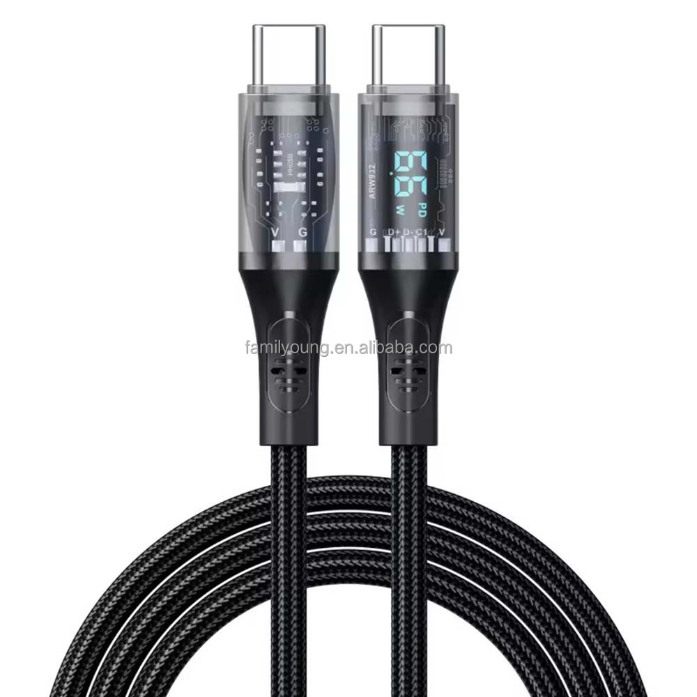 YACSEJAO 66W USB-C Kabel Mit Display – 3,9ft (1,2m) Geflochten, PD 3.0/2.0, Digitale Leistungsanzeige