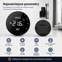 Termostato Inteligente Wifi Tuya para Calefacción por Suelo Radiante, 25A, 100V-220V, 5500W, Antiinflamable, PC + ABS, con Sensor Externo de 3M