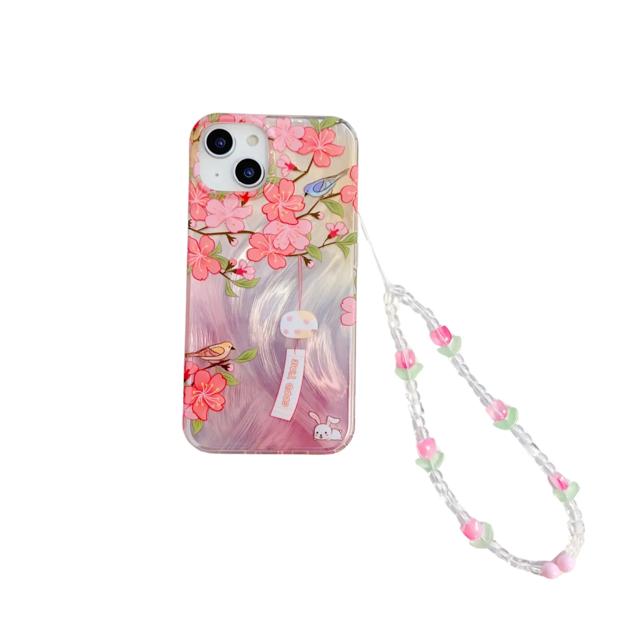 Plum & Lotus double-layer PU Scratch-resistant non-yellowing case for Apple 15 14 13 promax phone case 11/12 with bracelet