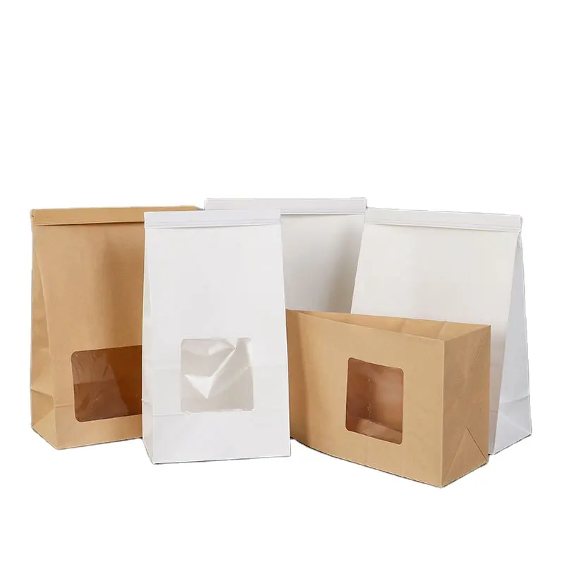 Fabrikanten Kunnen Noten Popcorn Vierkant Onderste Venster Gecoate Papieren Zak Plus Draad Afdichting Papieren Zak Kraftpapier Kartonnen Verpakking