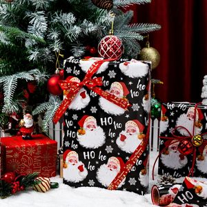 Black Christmas <b>Wrapping</b> <b>Paper</b> Roll Santa Claus Design Double Side 46.8 Sq Ft Recyclable Gift Craft Packaging - Product Image 2