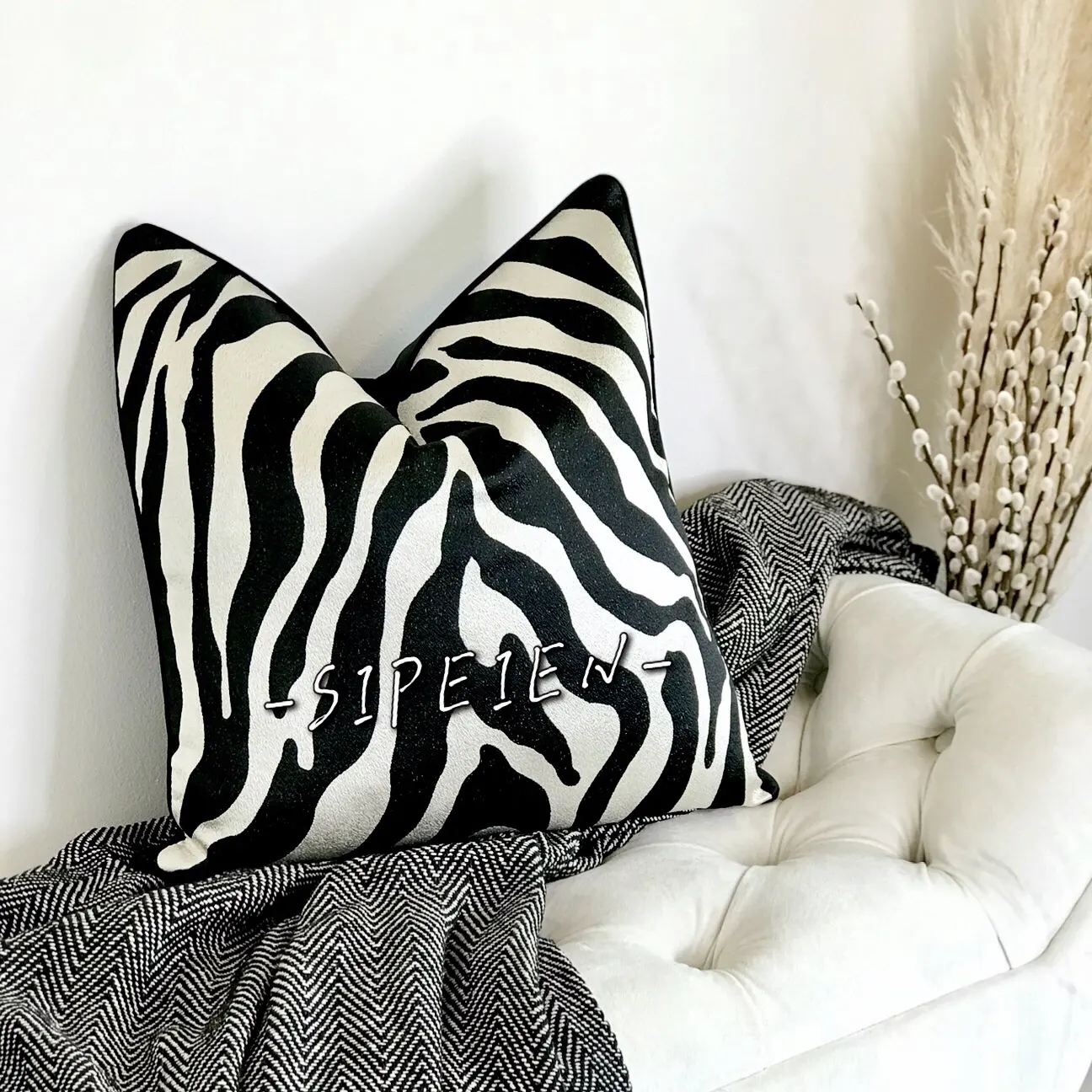 Funda de almohada decorativa de cebra, cubierta de lujo de 18x18, 20x20, 22x22, con cremallera oculta, color blanco y negro
