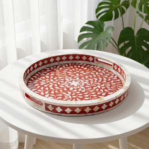 FAIZA CRAFT FC-3186 Modern Handmade Arabic Tray with <b>Mother</b> of Pearl Inlay Shape Horizontal Pattern Fruit Theme Custom Design - Product Image 1