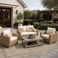 Ensemble de canapés de conversation en résine tressée à assise profonde pour terrasse de jardin extérieure haut de gamme
