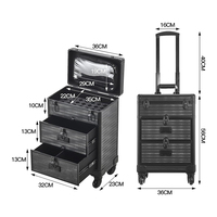 Chariot de beauté professionnel trousse de maquillage sur roues verrouillable boîte cosmétique noire mallette de rangement pour outils à ongles avec 2 tiroirs
