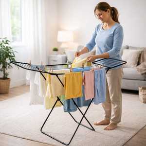 Séchoir à linge pliant en métal, longueur de séchage 18m, gain de place, sur pieds - Product Image 6