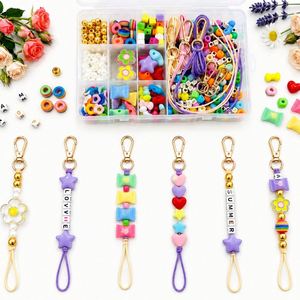 Kit al por mayor para hacer llaveros DIY: Flores y estrellas acrílicas de colores con cordones, cierres de langosta y cuentas de letras para dijes de bolsos - Product Image 2
