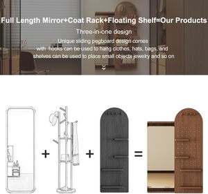 <span class=keywords><strong>Specchio</strong></span> da parete <span class=keywords><strong>a</strong></span> figura intera con pannello forato, scaffale portaoggetti e ganci, design multifunzionale <span class=keywords><strong>per</strong></span> soggiorno e <span class=keywords><strong>ingresso</strong></span> - Disponibile negli USA (ZWJ029) - Product Image 3