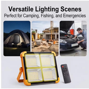 Outdoor Garden Rechargeable Solar LED Flood <b>Lights</b> 4-Lamp Head IP66 Rated <b>Remote</b> Control Waterproof ABS Portable Camping <b>light</b> - Product Image 3