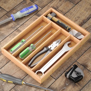 Boîte de rangement pour couverts en bambou avec compartiments pour fourchettes, couteaux, cuillères, organisateur de tiroir rectangulaire, couleur unie - Product Image 2