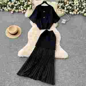 Ensemble décontracté 2 pièces été 2025 pour femme : haut et jupe tricotée patchwork taille haute – Vente en gros - Product Image 3