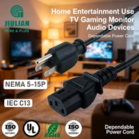 Cable de Repuesto de 16AWG 13A, Cable de Alimentación de CA para Computadora, NEMA 5-15P a IEC C13, para PC de Escritorio y Servidor