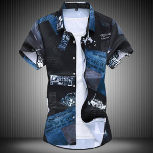 Chemises pour hommes taille 5XL 6XL 7XL, chemises habillées décontractées d'été à manches courtes avec impression numérique pour hommes, col rabattu, coupe ajustée - Product Image 3