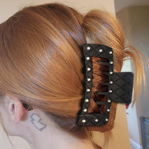 Pinza de pelo elegante con diamantes de imitación, rejilla de diamantes de moda, pinza de tiburón grande cuadrada fuerte de doble capa - Product Image 5