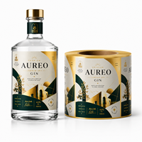 Étiquettes personnalisées pour gin, impression dorée métallisée, résistantes à l'alcool et à l'humidité, pour bouteilles de vin, en papier texturé