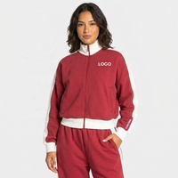 Ensemble de survêtement 2 pièces personnalisé pour femme avec rayures contrastées sur les côtés, veste zippée à col montant et pantalon large, style streetwear oversize assorti