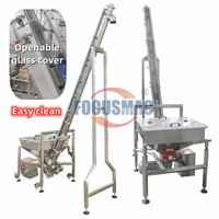Convoyeur à vis hélicoïdal Focus Machinery pour poudre, avec cuve en U et couvercle en verre
