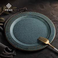 Service de table en céramique FENN personnalisé avec glaçure réactive mouchetée, assiettes en grès, vaisselle rustique artisanale pour la maison et les restaurants