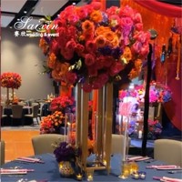 Saixin Support à fleurs en or brillant Pièce maîtresse de mariage élégante et décoration de table