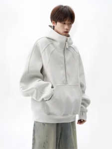 <span class=keywords><strong>Sweat</strong></span> à capuche décontracté pour adolescents, couleur unie, avec demi-fermeture éclair, tendance automne/hiver - Product Image 6