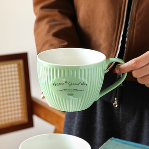 European Style <b>Ceramic</b> Mug Large Capacity Letter Print White Pink Yellow Green Coffee Tea <b>Cup</b> Gift For General Use - Product Image 2