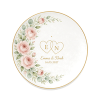 Plateau à bagues personnalisé en émail fin, motif floral aquarelle, pour souvenir de mariage personnalisé