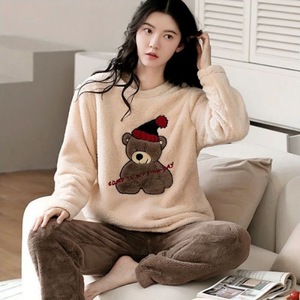 Set Pigiama Termico in Flanella per Donna, Maniche Lunghe, Vestibilità Comoda, Autunno Inverno, Stampa Personalizzata, Abbigliamento da Casa - Product Image 3